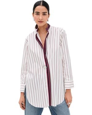Marques'Almeida Mixed Stripes Overlaping Shirt With Metal Button - White