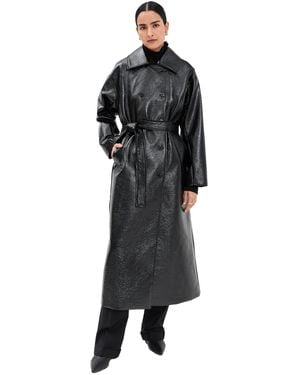 frenken Shine Oversized Faux Leather Coat - Black
