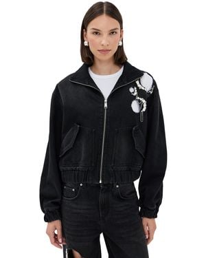 Area Crystal Chain Cutout Bomber Jacket - Black