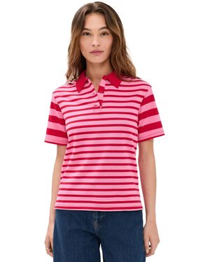 English Factory Stripe Short Sleeve Knit Top - Red