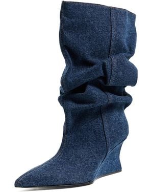 Balmain Denim Wedge Ankle Boots - Blue