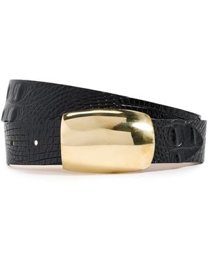 L'Agence Milou Domed Croc Embossed Belt - Black