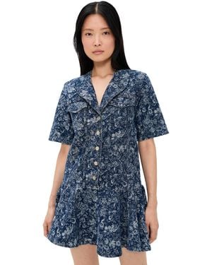 Ganni Tapestry Denim Mini Dress - Blue