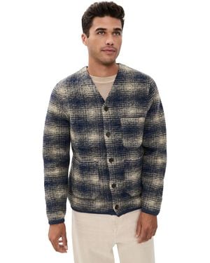 Universal Works Check Fleece Cardigan - Black