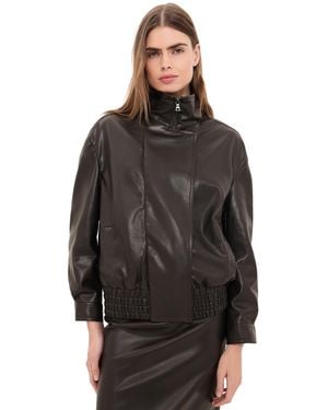 Enza Costa Oversized Faux Leather Bomber Jacket - Black
