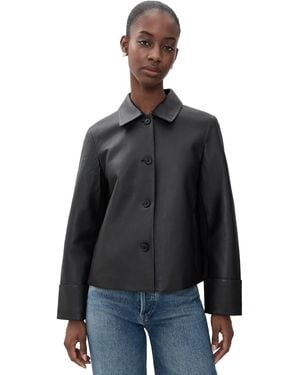 Theory Boxy Cuff Leather Jacket - Black