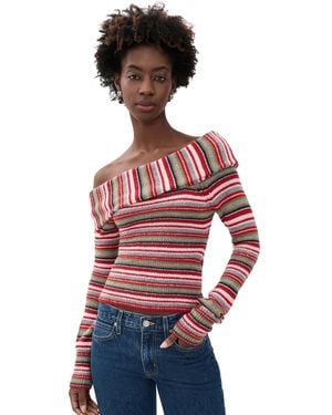 GUIZIO Off Shoulder Sweater - Red