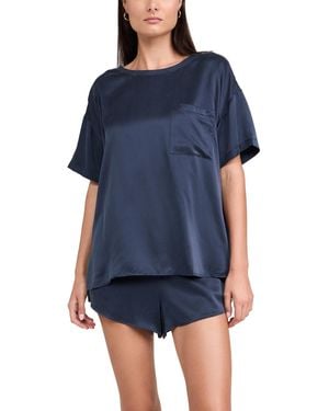Lunya Washable Silk Tee Shorts Set - Blue