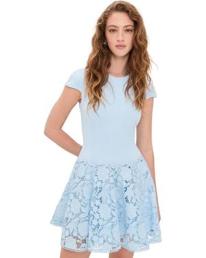 Self-Portrait Crepe Lace Mini Dress - Blue