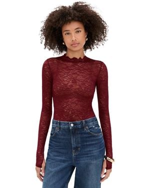 Alice + Olivia Taeyn Lace Crew Neck Bodysuit - Red