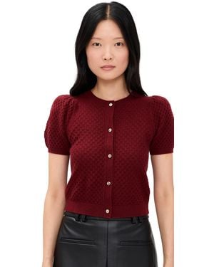 Alice + Olivia Sabine Puff Sleeve Crop Cardigan - Red