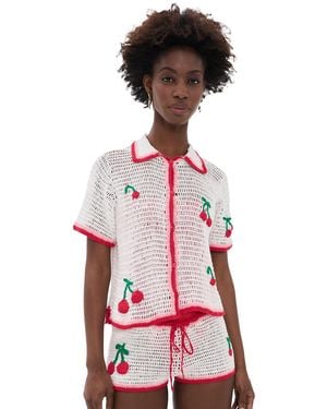 Leslie Amon Ruby Crochet Coverup Shirt - Red