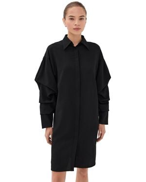 BITE STUDIOS Pleated Sleeve Wool Crepe Shirt Dress - Black