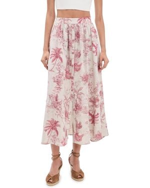 L'Agence Seina Front Placket Linen Midi Skirt - Pink