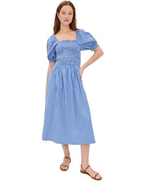 Madewell Smocked Puff Sleeve Midi Dress - Blue