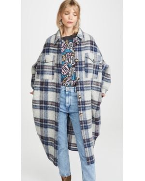 Isabel Marant Gabrion Checked Wool Coat - Blue