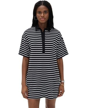 ATM Stripe Classic Short Sleeve Polo Dress - Black