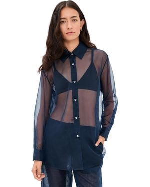 RENGGLI Organza Button Up Shirt - Blue
