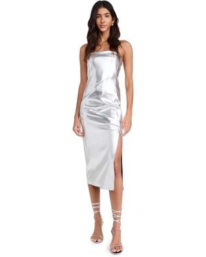 Alice + Olivia Kelly Shiny Faux Leather High Slit Midi Dress - Metallic