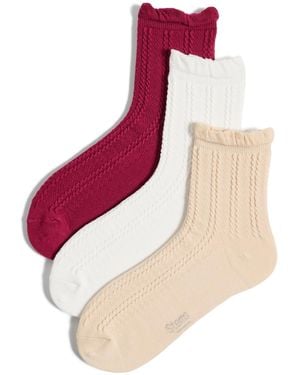 Stems Pointelle Crew Socks 3 Pack - Pink