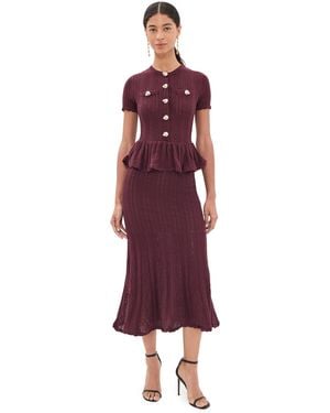 Self-Portrait Pointelle Peplum Knit Midi Dress - Red