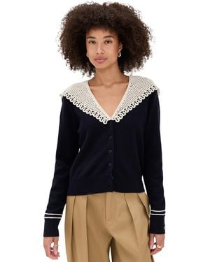 Sea Marie Knit Embroidery Cardigan - Black