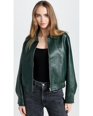 Moon River Waistband Leather Short Jacket - Green