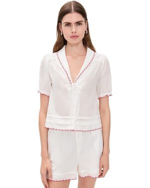 Wayf Elena Embroidered Top - White