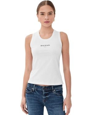 Balmain Vintage Logo Print Tank Top - White