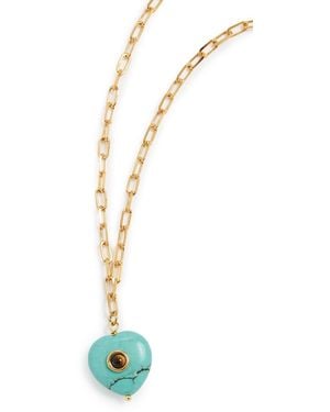 Mayamar Paperclip Stone Heart Necklace - Blue