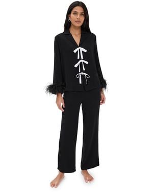 Sleeper The Bow Pajama Set With Detachable Feathers - Black