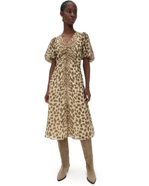 Sea Claude Print Puff Sleeve Midi Dress - Natural