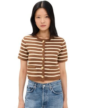 English Factory Knit Striped Sweater Cardigan - Black