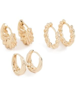 By Adina Eden Solid Twisted Huggie Earrings Combo Set - Metallic