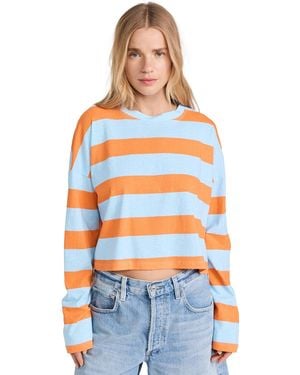 ASKK NY Printed Cropped Long Sleeve Top - Blue