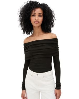 Enza Costa Silk Rib Off-Shoulder Top - Black