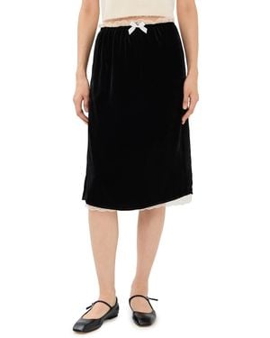 Tanner Fletcher Celerie Lace Trim Velvet Slip Skirt - Black