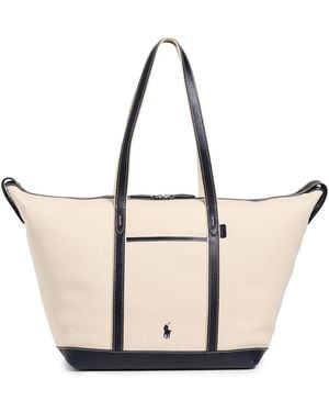 Polo Ralph Lauren Leather Trim Canvas Large Shopper Tote - White