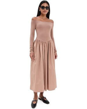 Le Bos Colette Mixed Fabric Off Shoulder Dress - Multicolor