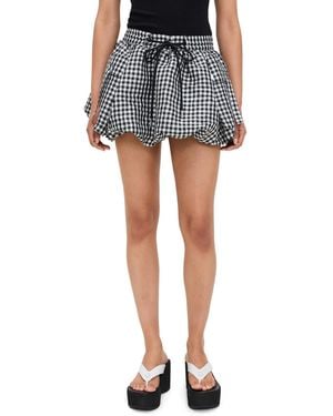 Ganni Crinkled Taffeta Check Mini Bubble Skirt - Black