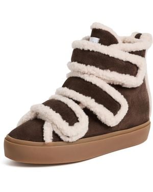 Inuikii Sherpa Velcro Wedge Ankle Boots - Brown