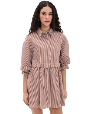 English Factory Stripe Puff Sleeve Shirt Dress - Multicolor