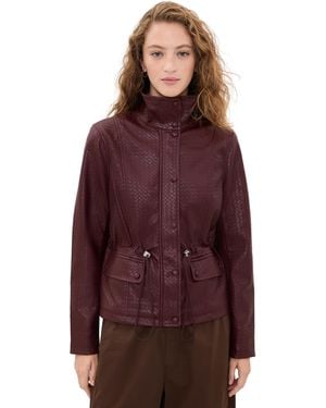 Avec Les Filles Faux-Ever Leather Basketweave Cropped Anorak - Red