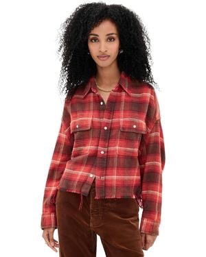R13 Cropped Work Flannel Shirt - Red