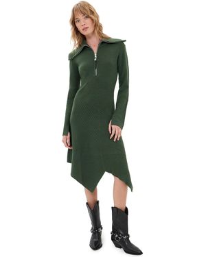 Ganni Ribbed Merino Zip Dress - Green