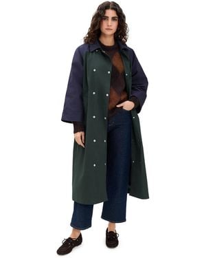 The Tiny Big Sister Color Blocked Trench Coat - Blue