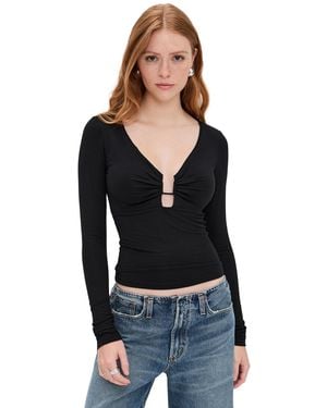 GOOD AMERICAN Jersey U Wire Long Sleeve Top - Black