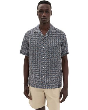 Portuguese Flannel Conte Printed Camp Collar Shirt - Black