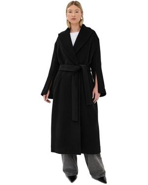 Another Tomorrow Double Breasted Wrap Coat - Black