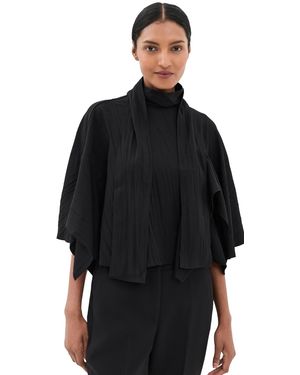 Tibi Creased Acetate Drape Cape Tie Top - Black